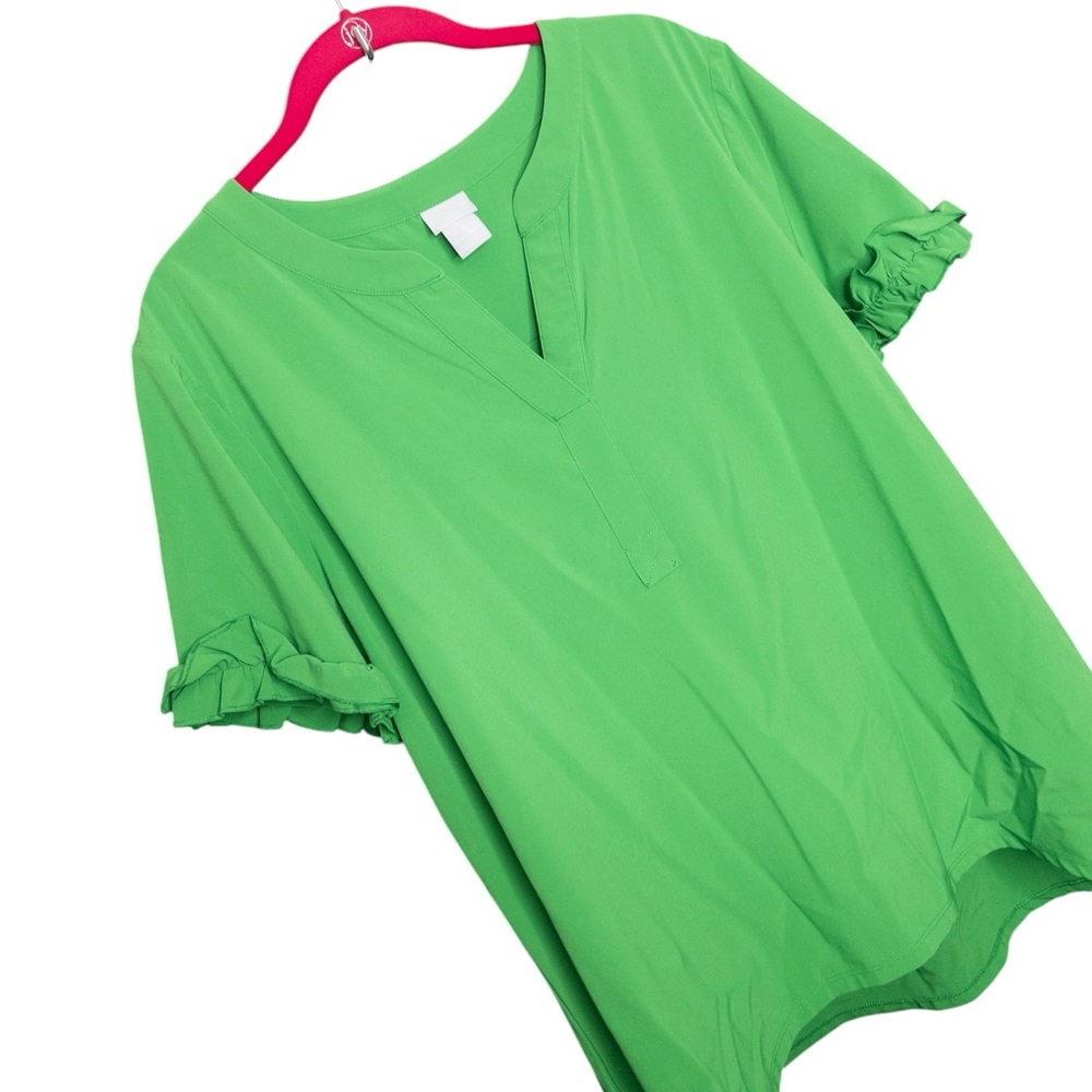 Chico's Zenergy 2 Green Ruffle Short Sleeve Shirt Active Pickleball Large‎ 12 14